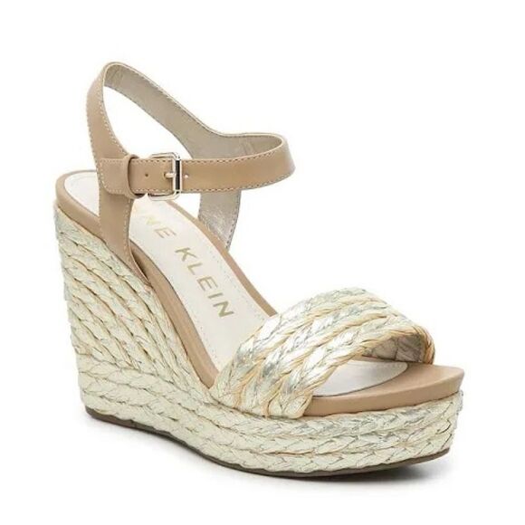 Anne Klein Lina Espadrille Wedge Shoes Women’s‎ 10 Gold Woven Metallic Designer - Picture 7 of 16